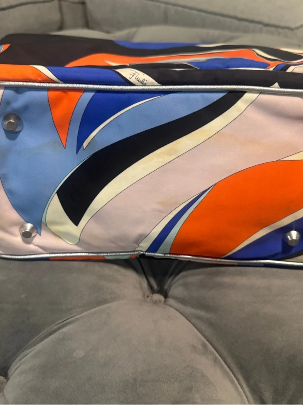 Emilio Pucci Black Diaper Bag with Blue & Orange Swirl Print